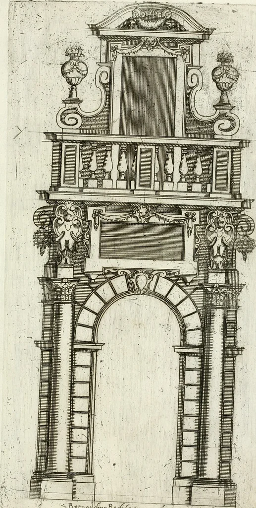 An illustration from Vari disegni de arghitettura ornati de porte, 1619, leaf 20