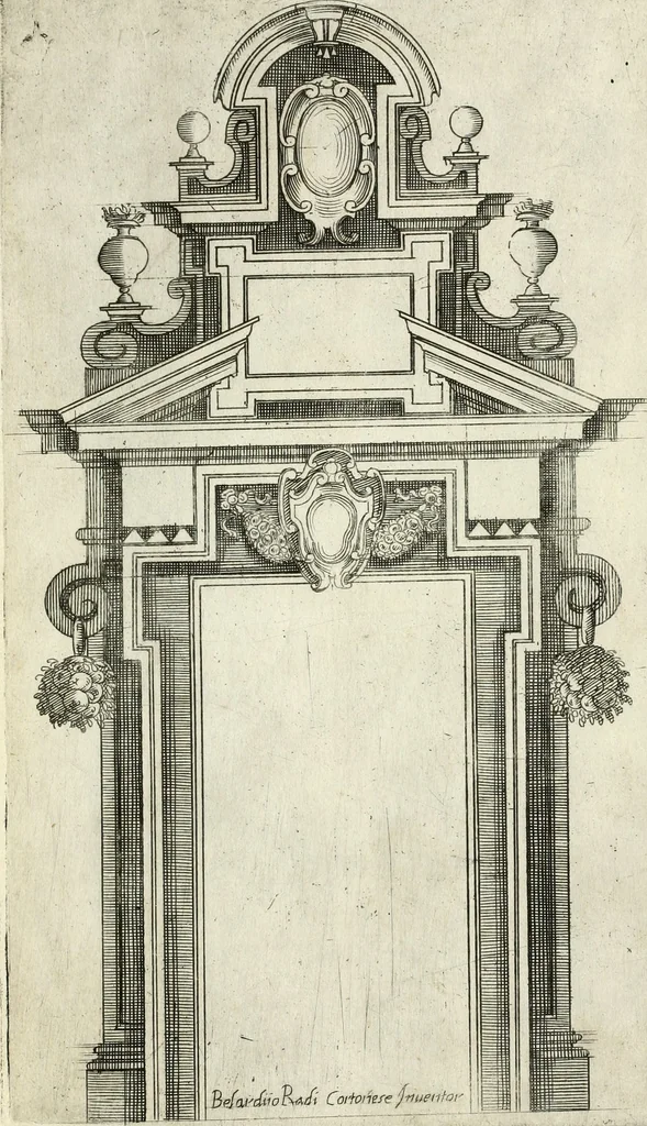 An illustration from Vari disegni de arghitettura ornati de porte, 1619, leaf 24