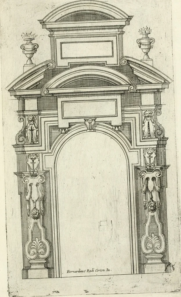An illustration from Vari disegni de arghitettura ornati de porte, 1619, leaf 26