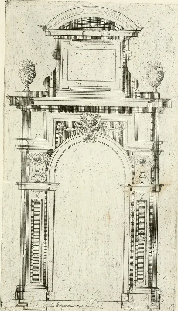 An illustration from Vari disegni de arghitettura ornati de porte, 1619, leaf 28