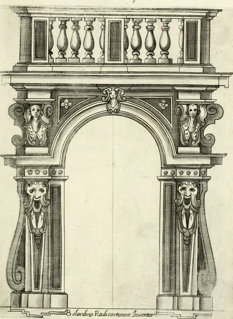An illustration from Vari disegni de arghitettura ornati de porte, 1619, leaf 34