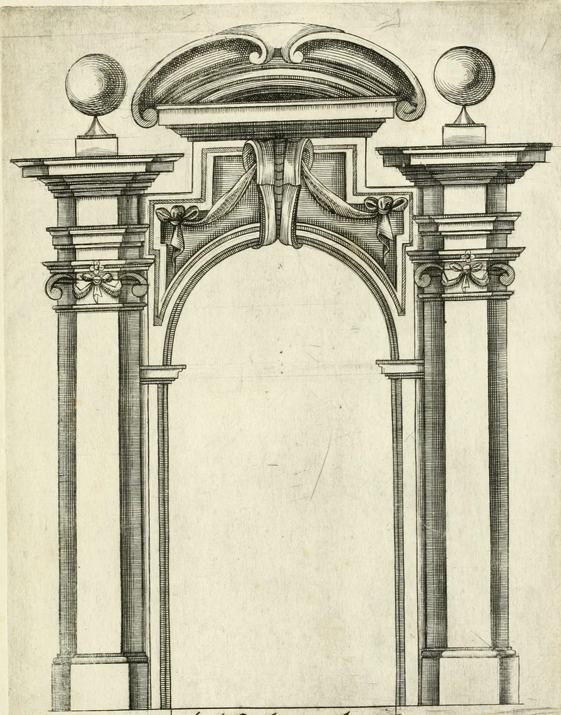 An illustration from Vari disegni de arghitettura ornati de porte, 1619, leaf 38