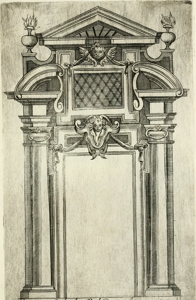 An illustration from Vari disegni de arghitettura ornati de porte, 1619, leaf 50