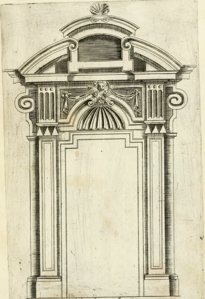 An illustration from Vari disegni de arghitettura ornati de porte, 1619, leaf 56