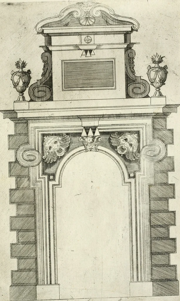 An illustration from Vari disegni de arghitettura ornati de porte, 1619, leaf 62