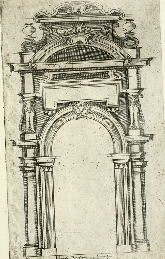 An illustration from Vari disegni de arghitettura ornati de porte, 1619, leaf 64
