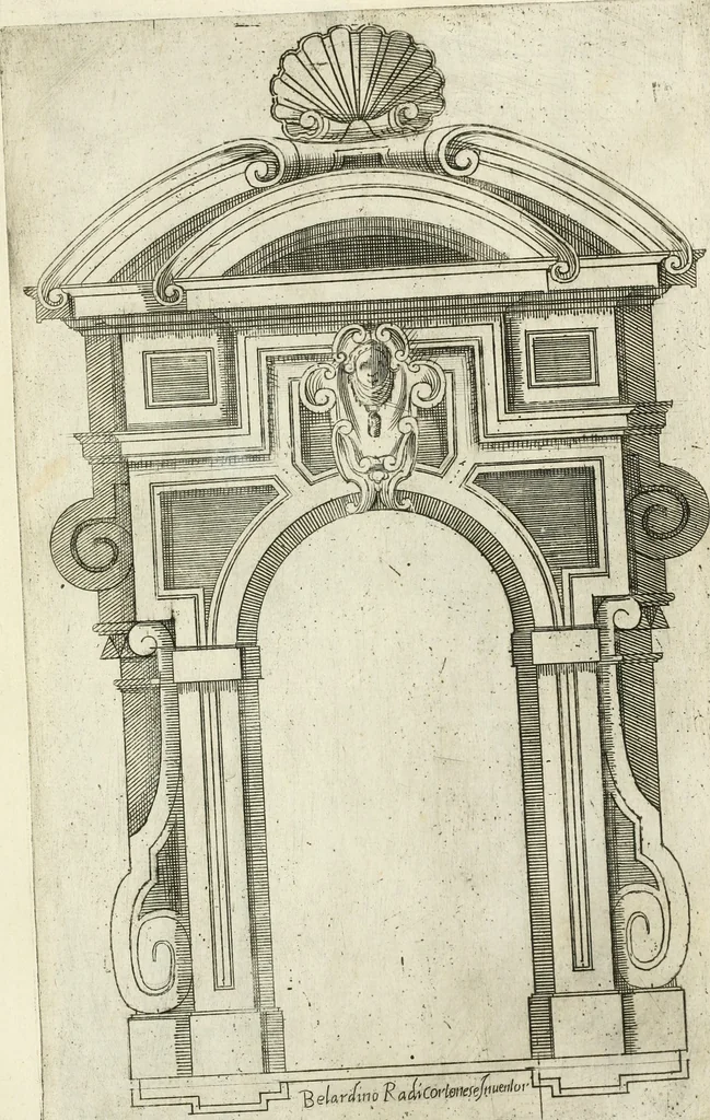 An illustration from Vari disegni de arghitettura ornati de porte, 1619, leaf 76