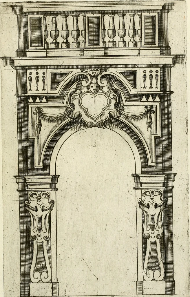 An illustration from Vari disegni de arghitettura ornati de porte, 1619, leaf 84