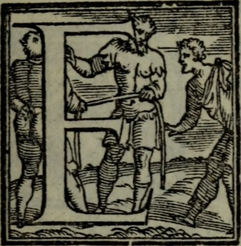 An illustration from Varii componimenti di M. Hort. Lando, nvovamenti venvti in lvce : Quesiti amorosi, con le risposte. Dialogo intitolato Ulisse. Ragionamento occorso tra un cavalliere, & un'huomo soletario. Alcune novelle. Alcune favole. Alcuni scroppoli, che sogliono occorrere nella cottidiana nostra lingua, 1552, leaf 10