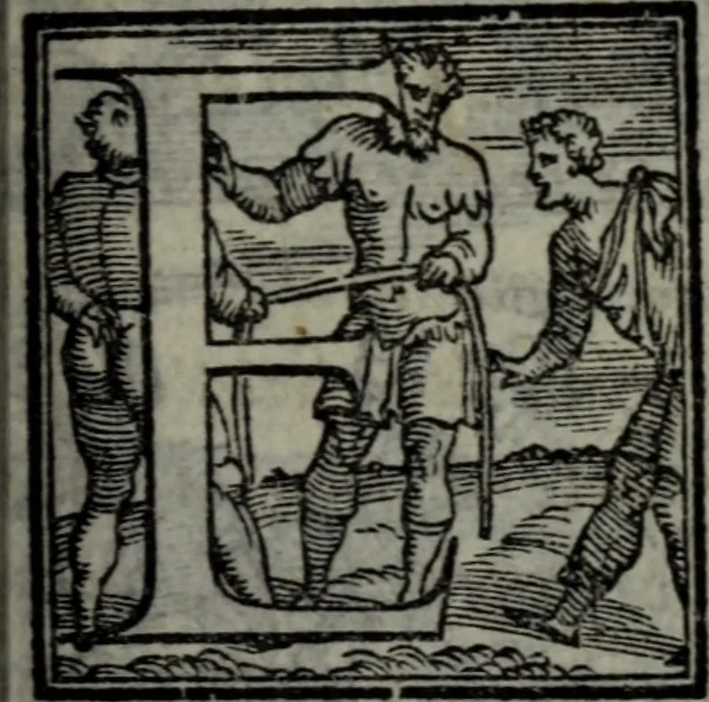 An illustration from Varii componimenti di M. Hort. Lando, nvovamenti venvti in lvce : Quesiti amorosi, con le risposte. Dialogo intitolato Ulisse. Ragionamento occorso tra un cavalliere, & un'huomo soletario. Alcune novelle. Alcune favole. Alcuni scroppoli, che sogliono occorrere nella cottidiana nostra lingua, 1552, leaf 164