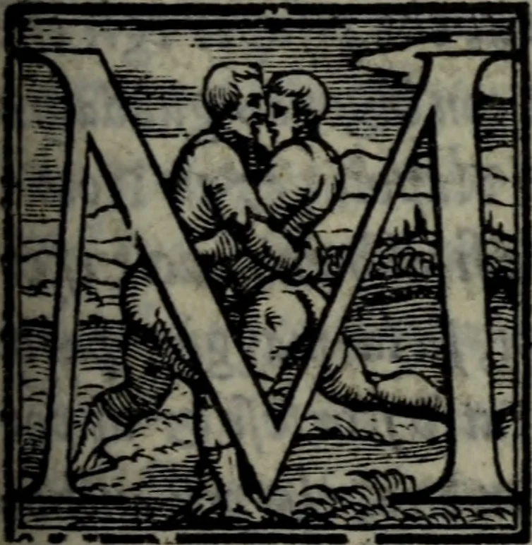 An illustration from Varii componimenti di M. Hort. Lando, nvovamenti venvti in lvce : Quesiti amorosi, con le risposte. Dialogo intitolato Ulisse. Ragionamento occorso tra un cavalliere, & un'huomo soletario. Alcune novelle. Alcune favole. Alcuni scroppoli, che sogliono occorrere nella cottidiana nostra lingua, 1552, leaf 206