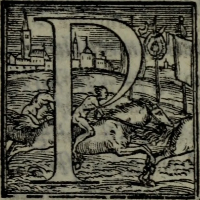 An illustration from Varii componimenti di M. Hort. Lando, nvovamenti venvti in lvce : Quesiti amorosi, con le risposte. Dialogo intitolato Ulisse. Ragionamento occorso tra un cavalliere, & un'huomo soletario. Alcune novelle. Alcune favole. Alcuni scroppoli, che sogliono occorrere nella cottidiana nostra lingua, 1552, leaf 282