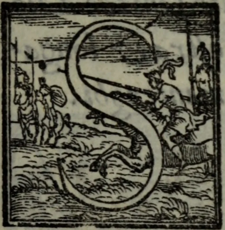 An illustration from Varii componimenti di M. Hort. Lando, nvovamenti venvti in lvce : Quesiti amorosi, con le risposte. Dialogo intitolato Ulisse. Ragionamento occorso tra un cavalliere, & un'huomo soletario. Alcune novelle. Alcune favole. Alcuni scroppoli, che sogliono occorrere nella cottidiana nostra lingua, 1552, leaf 82