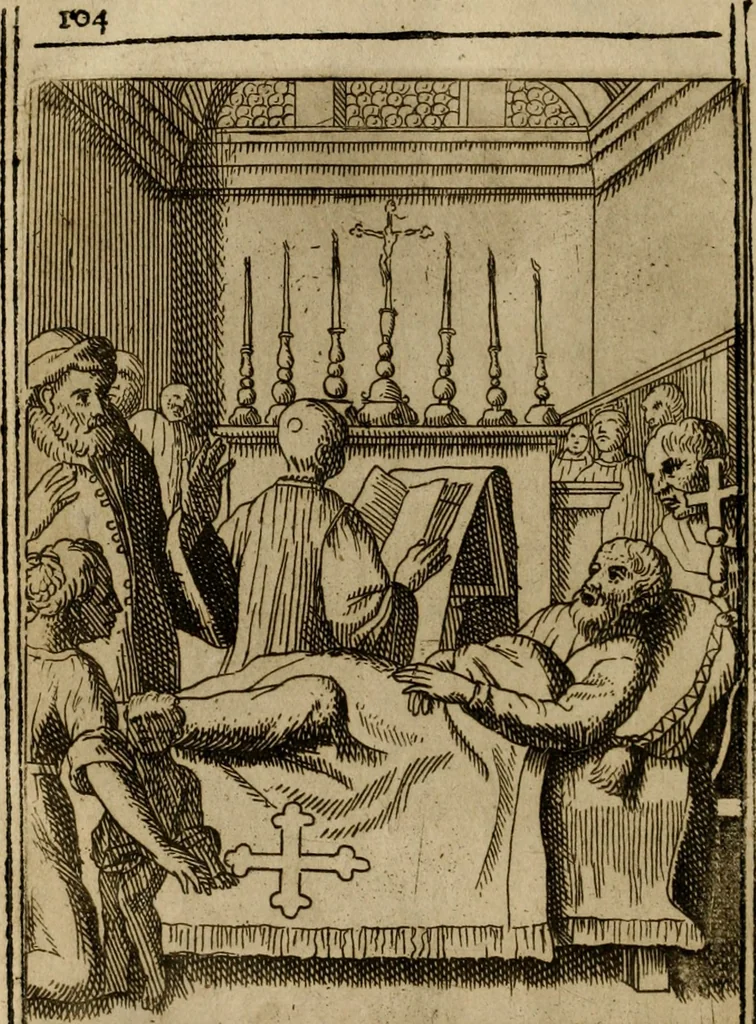 An illustration from Varii, e veri ritratti della morte : disegnati in immagini, ed espressi in essempij al peccatore duro di cuore, 1675, leaf 107