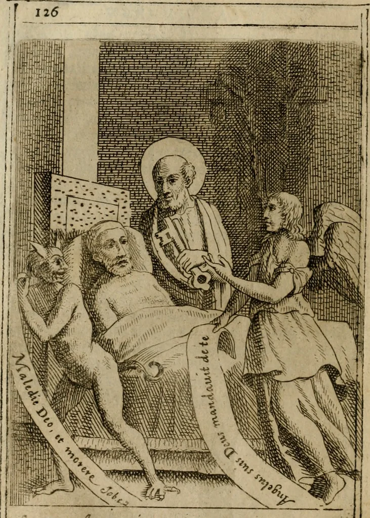 An illustration from Varii, e veri ritratti della morte : disegnati in immagini, ed espressi in essempij al peccatore duro di cuore, 1675, leaf 129