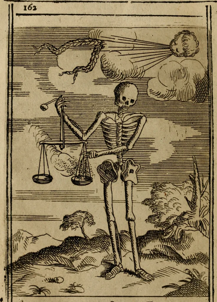 An illustration from Varii, e veri ritratti della morte : disegnati in immagini, ed espressi in essempij al peccatore duro di cuore, 1675, leaf 165