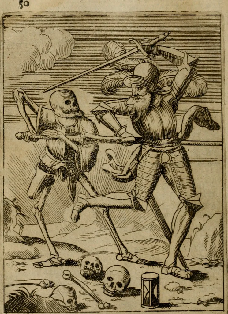 An illustration from Varii, e veri ritratti della morte : disegnati in immagini, ed espressi in essempij al peccatore duro di cuore, 1675, leaf 53