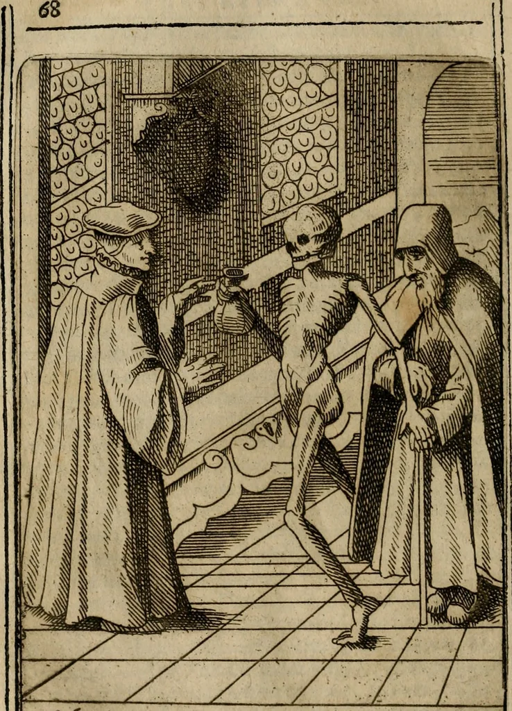 An illustration from Varii, e veri ritratti della morte : disegnati in immagini, ed espressi in essempij al peccatore duro di cuore, 1675, leaf 71