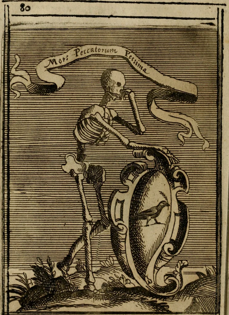 An illustration from Varii, e veri ritratti della morte : disegnati in immagini, ed espressi in essempij al peccatore duro di cuore, 1675, leaf 83