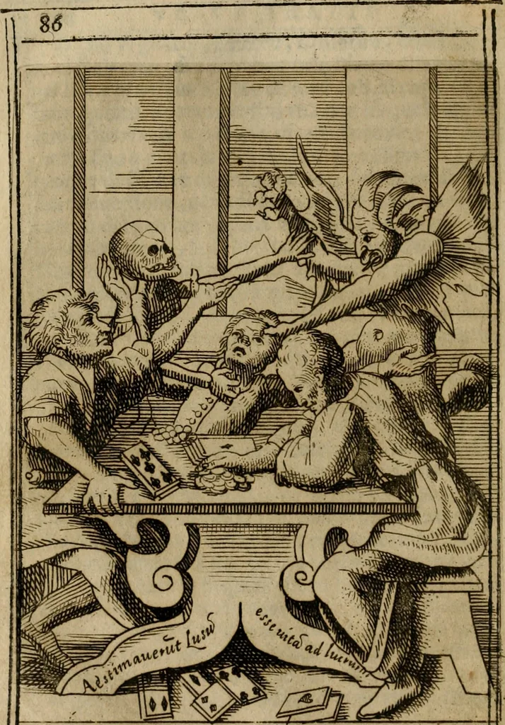 An illustration from Varii, e veri ritratti della morte : disegnati in immagini, ed espressi in essempij al peccatore duro di cuore, 1675, leaf 89