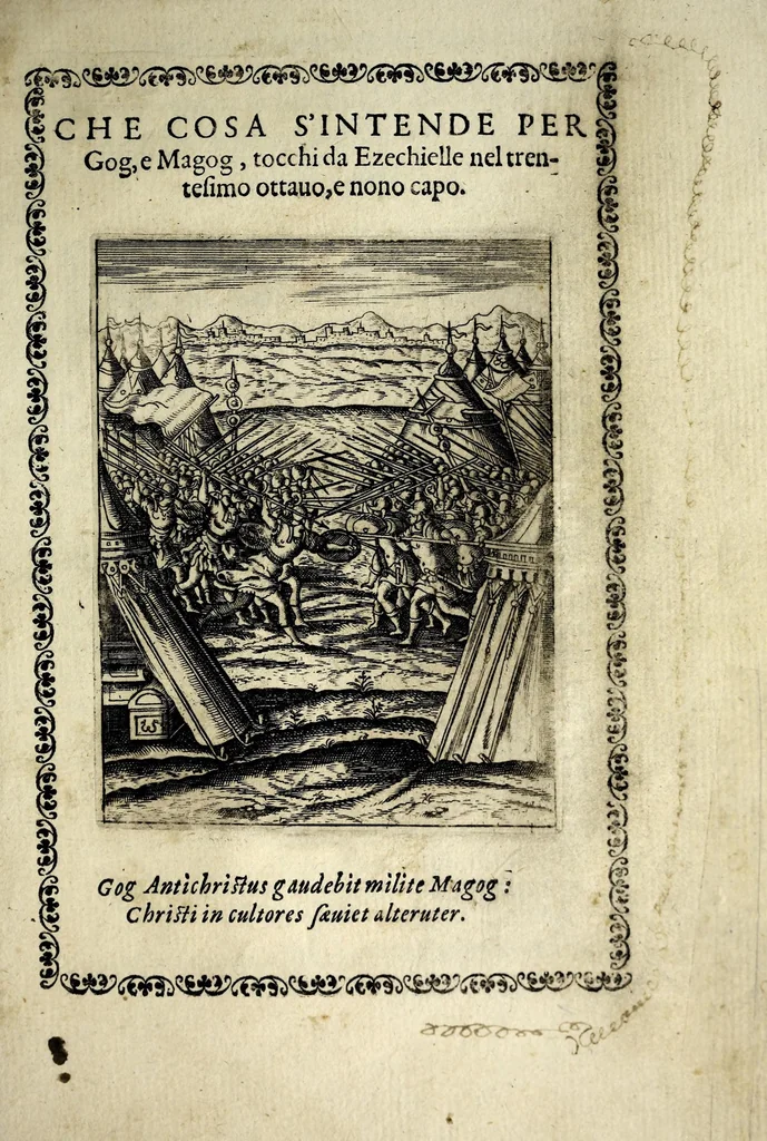 An illustration from Vaso di uerità : nel quale si contengono dodeci resolutioni uere a dodeci importanti dubbi, fatti intorno all'origine, nascita, uita, opere, e morte dell'Antichristo, 1597, leaf 129