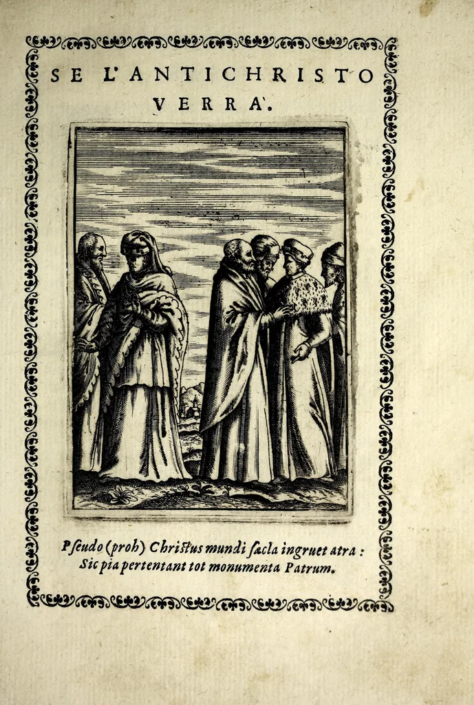 An illustration from Vaso di uerità : nel quale si contengono dodeci resolutioni uere a dodeci importanti dubbi, fatti intorno all'origine, nascita, uita, opere, e morte dell'Antichristo, 1597, leaf 41