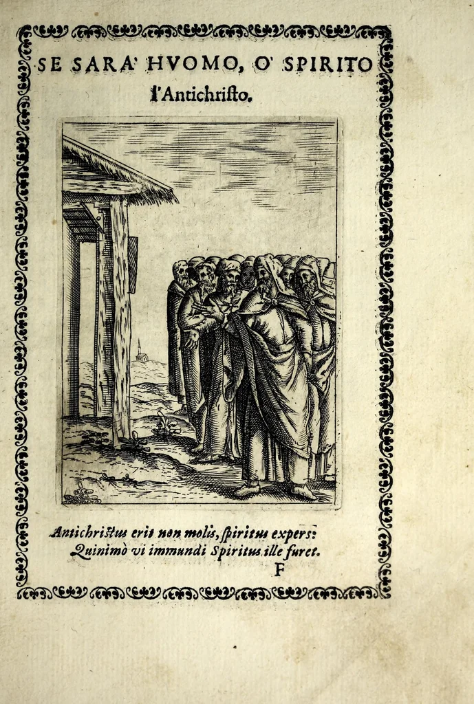 An illustration from Vaso di uerità : nel quale si contengono dodeci resolutioni uere a dodeci importanti dubbi, fatti intorno all'origine, nascita, uita, opere, e morte dell'Antichristo, 1597, leaf 69
