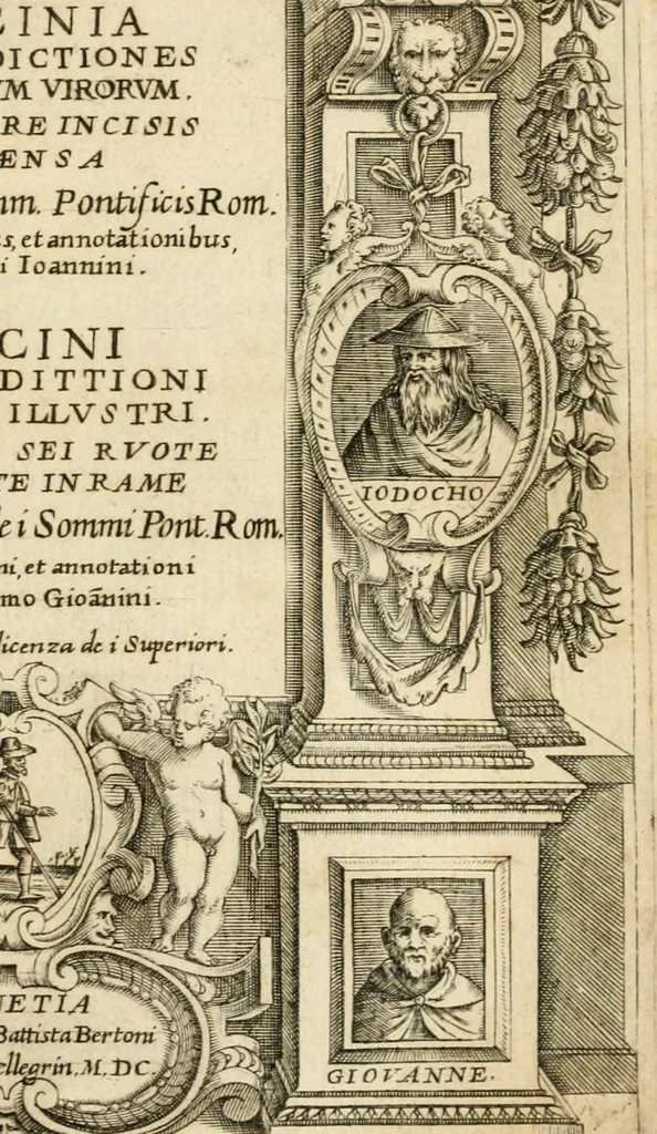 An illustration from Vaticinia, sev, Praedictiones illvstrivm virorvm : sex rotis aere incisis compraensa : de successione Summ. Pontificis Rom., cum declarationibus et annotationibus Hieronymi Ioannini = Vaticini, overo, Predittioni d'hvomini illvstri : comprese in sei rvote intagliate in rame : della successione de i Sommi Pont. Rom., con le dichiarationi et annotationi di Hieronimo Gioanini, 1600, leaf 4