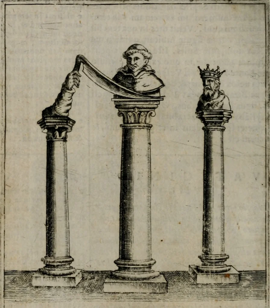 An illustration from Vaticinia, siue Prophetiae abbatis Ioachimi & Anselmi episcopi Marsicani : cum imaginibus aere incisis, correctione et pulcritudine, plurium manuscriptorum exemplariu[m] op[er]e, et uariaru[m] imaginu[m] tabulis, et delineationibu[s], alijs ante hac impressis longè praestantiora : quibus Rota, et Oraculum turcicum maxime considerationis adiecta sunt : vnà cum praefatione, et adnotationibus Paschalini Regiselmi = Vaticinii, ouero Profetie dell'abbate Gioachino, & di Anselmo vescouo di Marsico : con l'imagini intagliate in rame, di correttione, et uaghezza maggiore, che gl'atri sin' hora stampati, per l'aggiuto di molti exemplari scritti à penna, et per le pitture, et disegni di uarie imagini : à qualli è aggionta una Ruota, et un' oracolo Turchesco di grandissima co[n]sideratione : insieme con la prefatione, et annotationi di Pasqualino Regiselmo, 1589, leaf 75