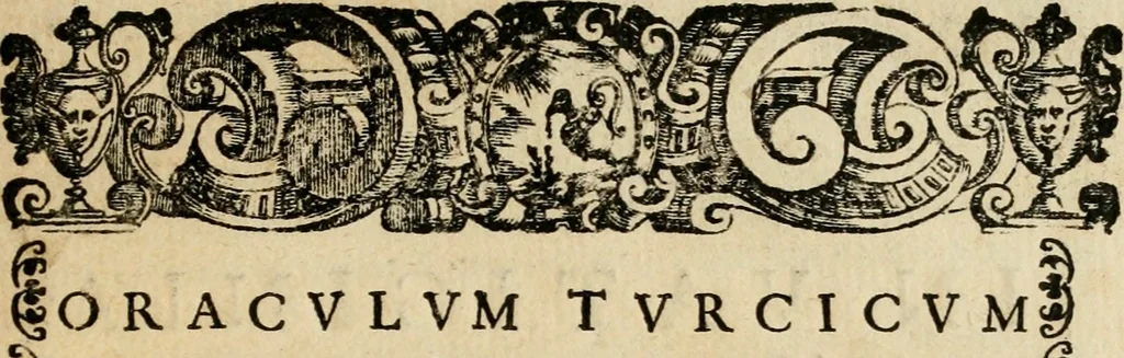 An illustration from Vaticinia, siue, Prophetiae abbatis Joachimi & Anselmi episcopi Marsicani : cum imaginibus aere incisis, correctione et pulcritudine, plurium manuscriptorum exemplariu op[er]e ... : qvibvs rota et oraculum turcicum maxime considerationis adiecta sunt : vna cum praefatione et adnotationibus Paschalini Regiselmi = Vaticinii, ouero, Profetie dell'abbate Gioachino & di Anselmo vescovo di Marsico .., 1589, leaf 100