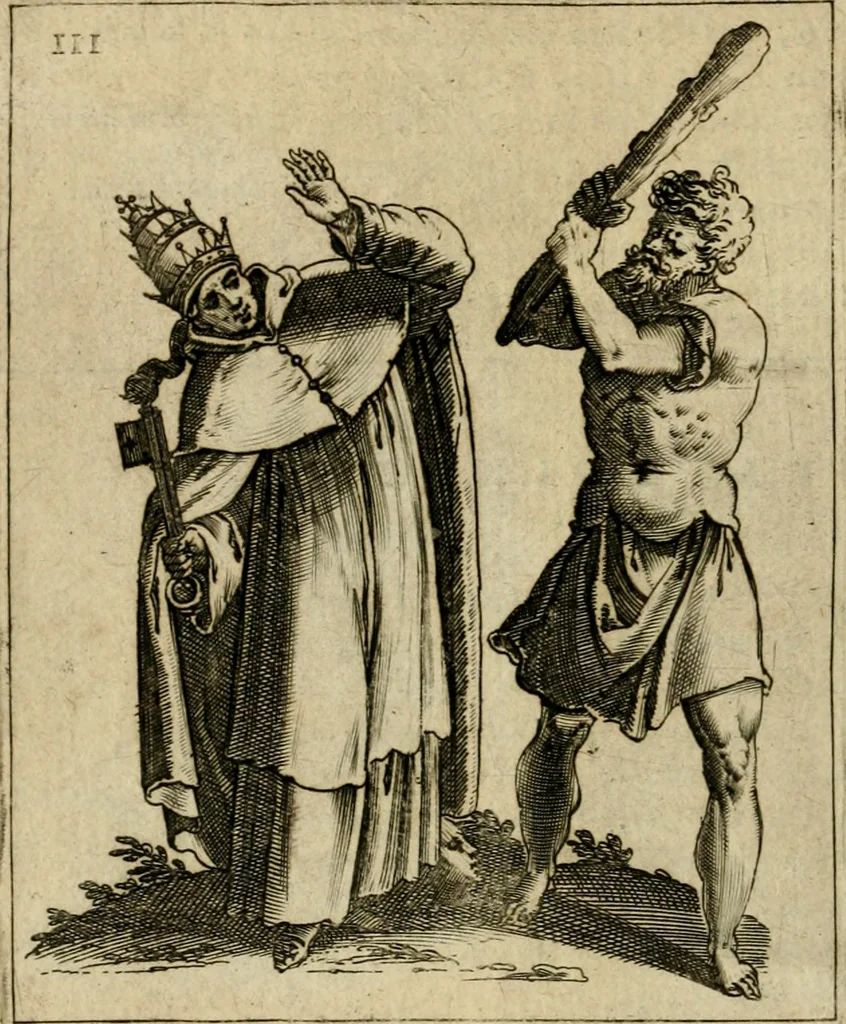 An illustration from Vaticinia, siue, Prophetiae abbatis Joachimi & Anselmi episcopi Marsicani : cum imaginibus aere incisis, correctione et pulcritudine, plurium manuscriptorum exemplariu op[er]e ... : qvibvs rota et oraculum turcicum maxime considerationis adiecta sunt : vna cum praefatione et adnotationibus Paschalini Regiselmi = Vaticinii, ouero, Profetie dell'abbate Gioachino & di Anselmo vescovo di Marsico .., 1589, leaf 41