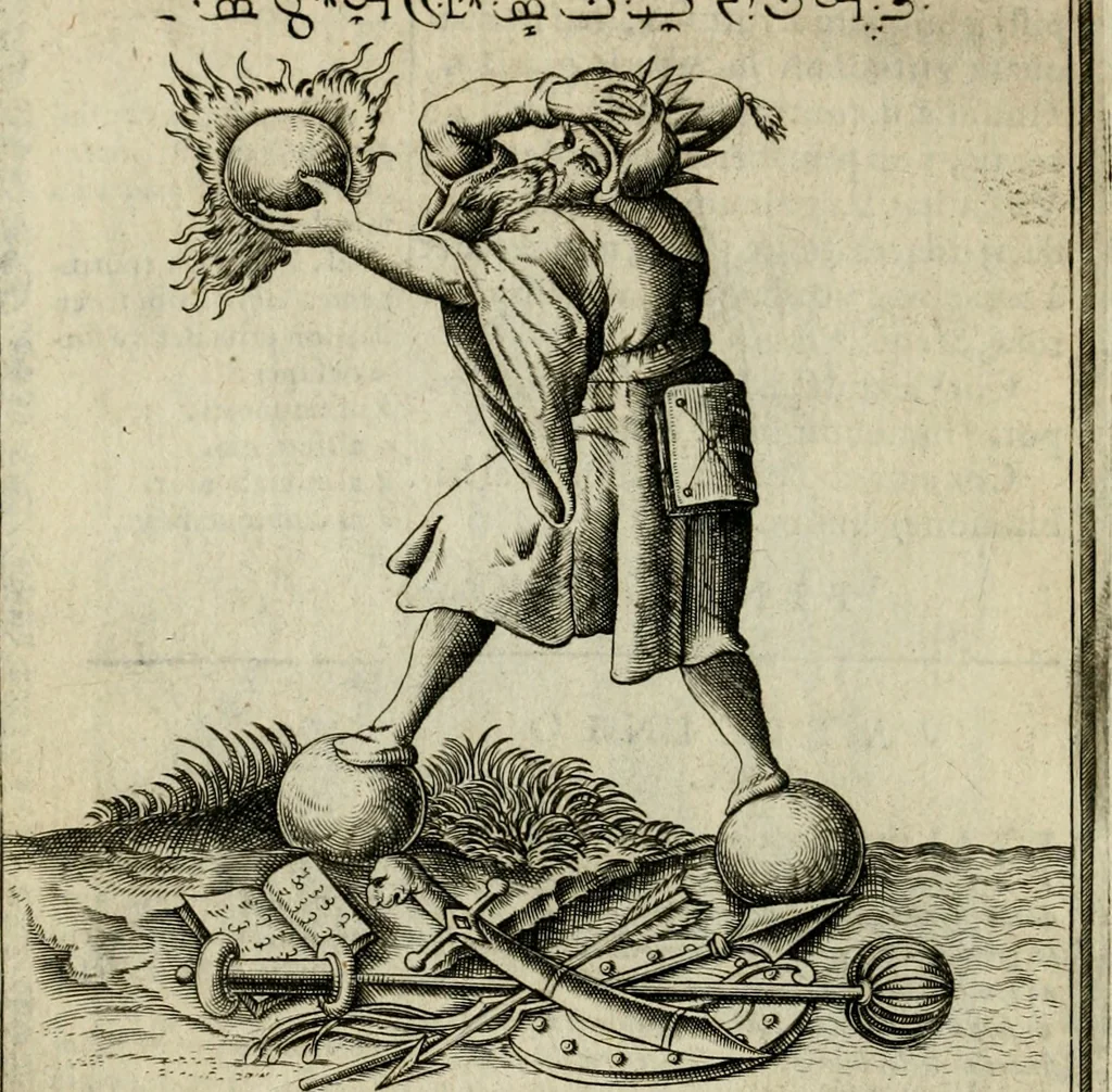 An illustration from Vaticinia, siue, Prophetiae abbatis Joachimi & Anselmi episcopi Marsicani : cum imaginibus aere incisis, correctione et pulcritudine, plurium manuscriptorum exemplariu op[er]e ... : qvibvs rota et oraculum turcicum maxime considerationis adiecta sunt : vna cum praefatione et adnotationibus Paschalini Regiselmi = Vaticinii, ouero, Profetie dell'abbate Gioachino & di Anselmo vescovo di Marsico .., 1589, leaf 99