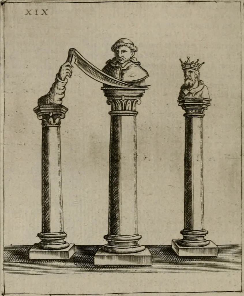 An illustration from Vaticinia, siue Prophetiae Abbatis Ioachimi, & Anselmi Episcopi Marsicani : cum imaginibus aere incisis, correctione, et pulcritudine, plurium manuscriptorum exemplariu[m] op[er]e, et uariu[m] imaginu[m] tabulis, et delineationibu[s] alijs antehac impressis longè praestantiora; quibus rota, et oraculum Turcicum maxime considerationis adiecta sunt, 1600, leaf 73