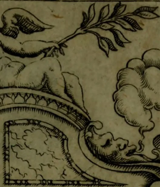 An illustration from Vaticinia, sive, Prophetiae Abbatis Ioachimi, [and] Anselmi Episcopi Marsicani; cum imaginibus aere incisis, correctione, et pulcritudine, plurium manuscriptorum exemplari ope, et variar imagin tabulis, et delineationibù, aliis antehac impressis longè praestantiora; quibus Rota, et Oraculum Turcicum maxime considerationis adiecta sunt; una cum praefatione et adnotationibus Paschalini Regiselmi, 1600, leaf 148