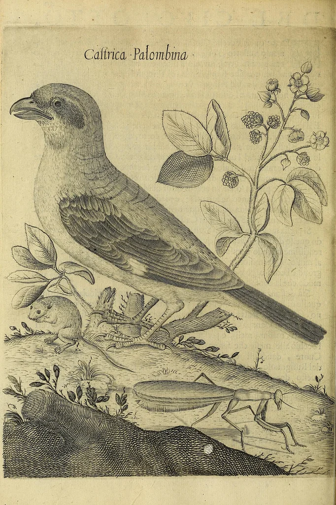 An illustration from Vccelliera, overo, Discorso della natvra, e proprieta di diversi vccelli : e in particolare di qve'che cantano : con il modo di prendergli, conoscergli, alleuargli, e mantenergli : e con le figure cauate dal vero, e diligentemente intagliate in rame dal Tempesta, e dal Villamena, 1622, leaf 94