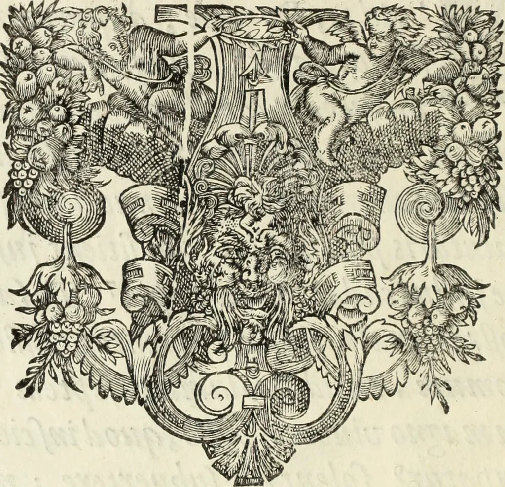 An illustration from V. Cl. D. Antonii de Sousa de Macedo ... Decisiones Supremi Senatus iustitiae Lusitaniae, & supremi consilij fisci ac patrimonij regij, cum grauissimis collegis decretae : triplici indice locupletatae, 1677, leaf 7