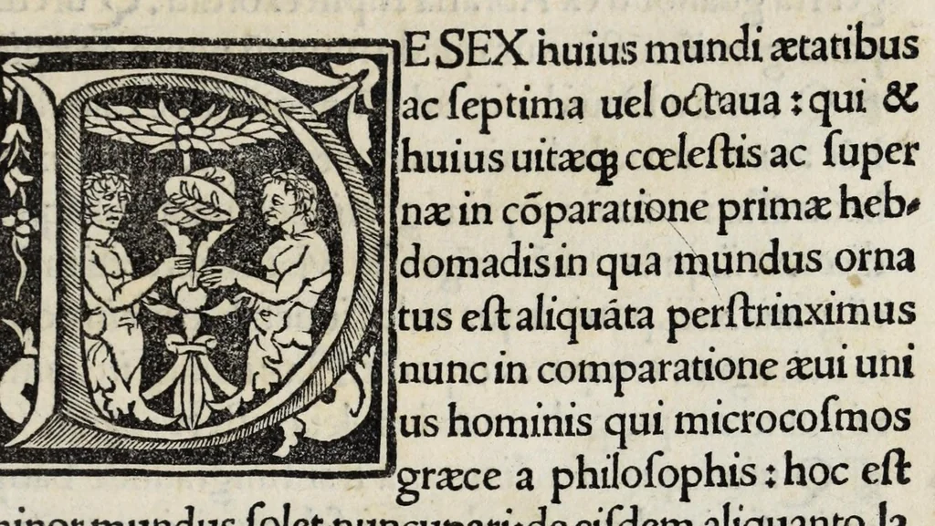 An illustration from Venerabilis Bedae presbyteri De temporibus, siue, De sex aetatibus huius seculi liber incipit. P. Victoris De regionibus urbis Rome libellus aureus, 1509, leaf 9