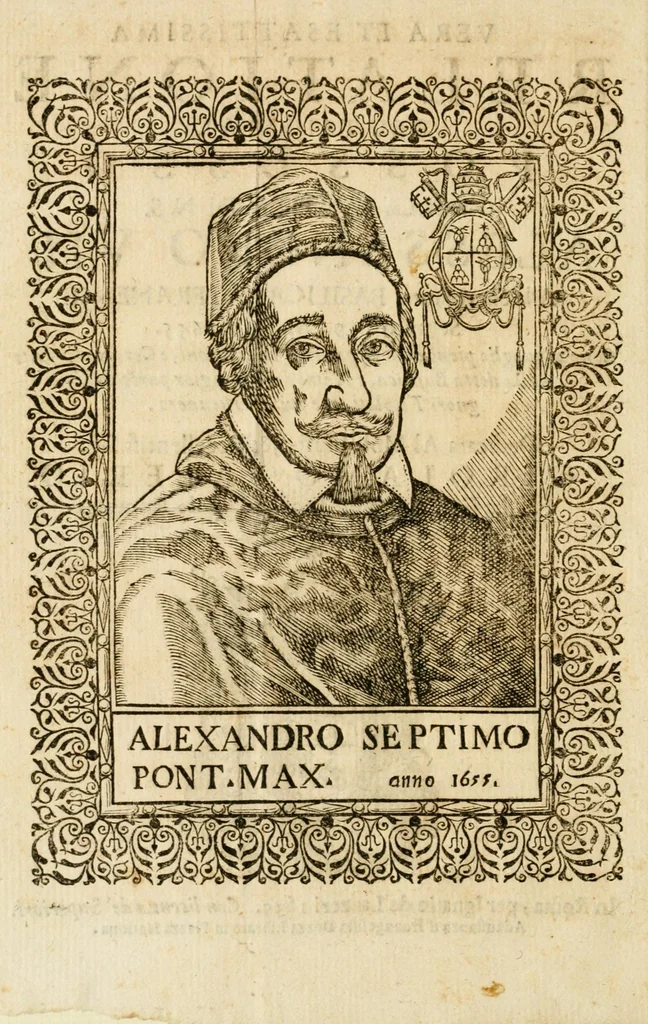 An illustration from Vera et esattissima relatione del trionfal possesso della Santita di n. s. Alessandro VII. alla sacrosanta Basilica Lateranense, seguito li 9. maggio 1655 : con ragguaglio pieno delli apparati, inscrittioni, et ceremonie fatte nella detta Basilica, e nomi della maggior parte de' signori titolati, che iui interuennero, 1655, leaf 10