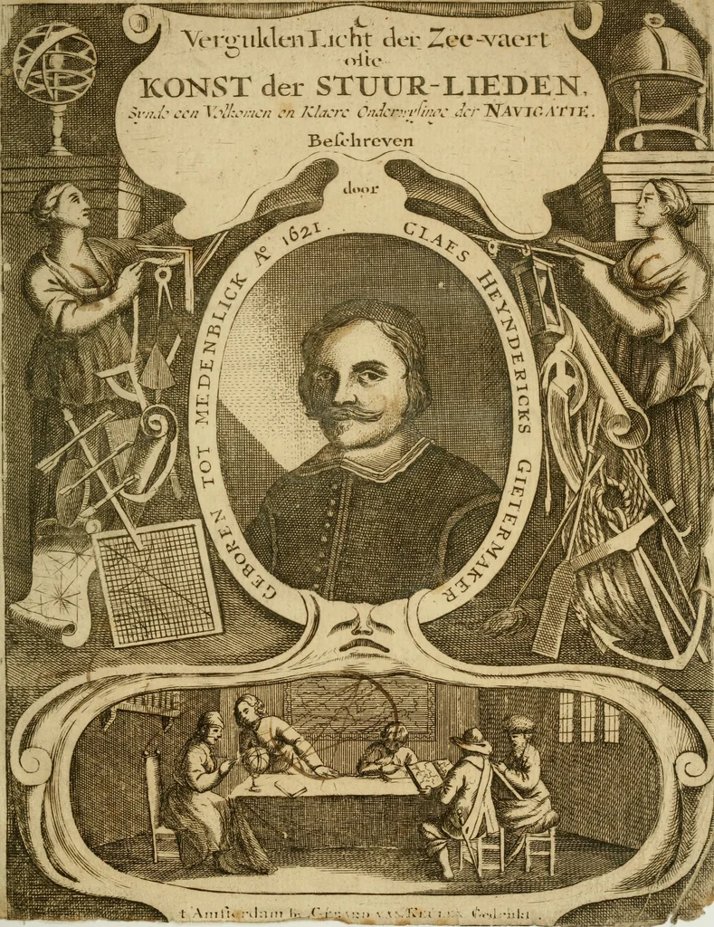 An illustration from 't Vergulde licht der zee-vaard, : of te konst der stuurlieden. Zynde een volkomen en klare onderwyzinge der navigatie, bestaande in 't geen een Stuurman hoognodig behoor de te weten, 1749, leaf 2