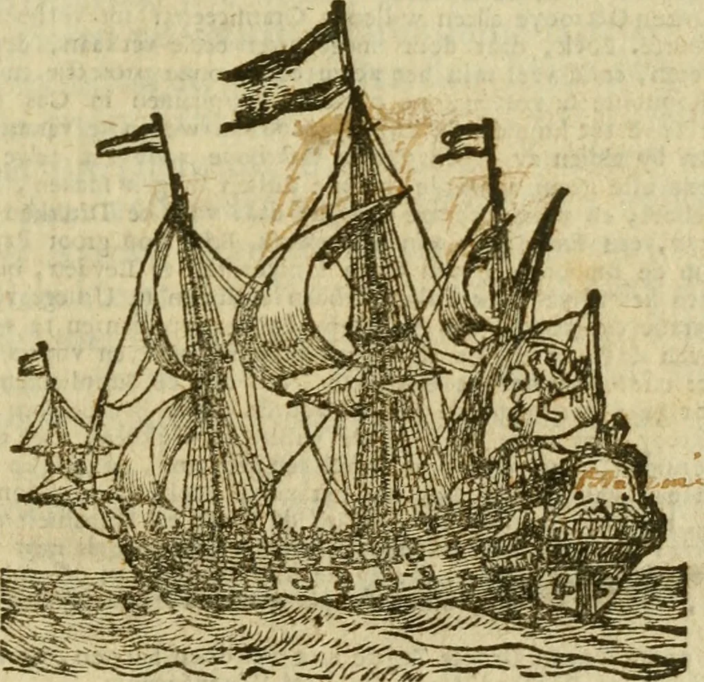 An illustration from 't Vergulde licht der zee-vaard, : of te konst der stuurlieden. Zynde een volkomen en klare onderwyzinge der navigatie, bestaande in 't geen een Stuurman hoognodig behoor de te weten, 1749, leaf 4