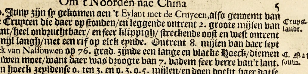 An illustration from Verhael van de eerste schip-vaert der Hollandische ende Zeeusche schepen, door't Way-Gat, by Noorden Noorweghen, Moscovien ende Tartarien om, na de coninckrijcken Cathay ende China. Met drie schepen, uyt Texel ghezeylt. : Hier achter is by-ghevoeght de beschrijvinghe van de landen Siberia, Samoyeda, ende Tingœsa. ., 1650, leaf 11