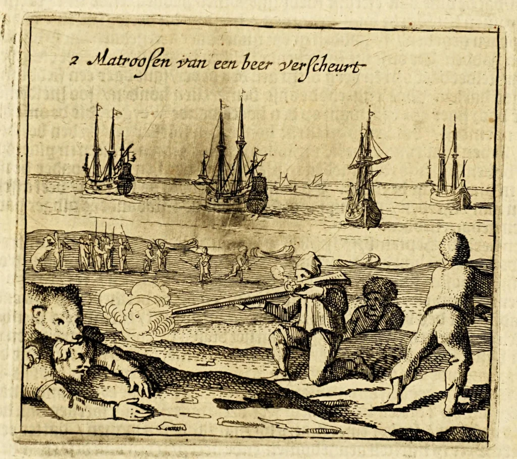 An illustration from Verhael van de eerste schip-vaert der Hollandische ende Zeeusche schepen, door't Way-Gat, by Noorden Noorweghen, Moscovien ende Tartarien om, na de coninckrijcken Cathay ende China. Met drie schepen, uyt Texel ghezeylt. : Hier achter is by-ghevoeght de beschrijvinghe van de landen Siberia, Samoyeda, ende Tingœsa. ., 1650, leaf 18