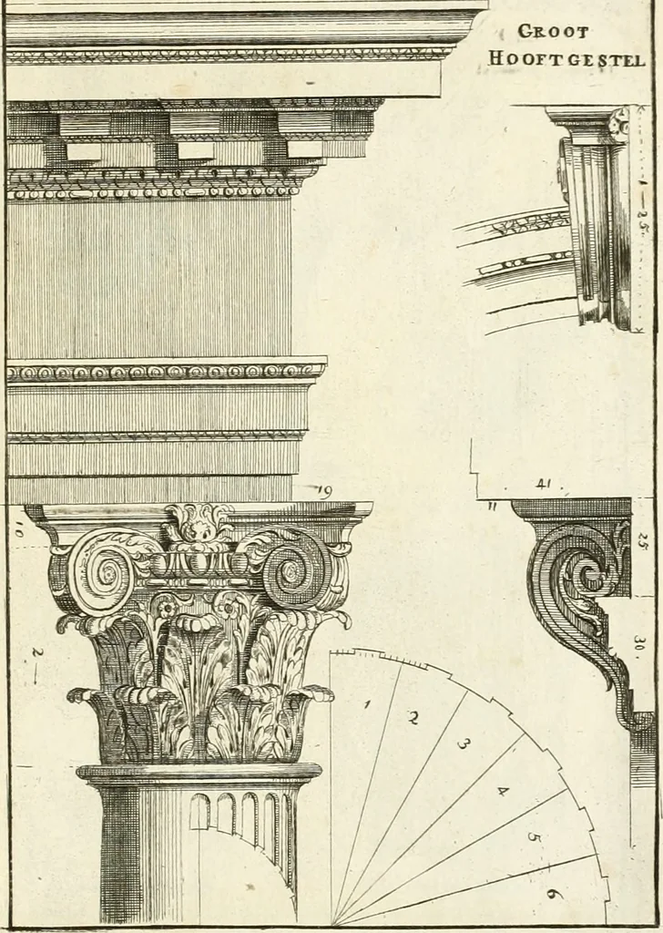 An illustration from Verhandeling over de bouwkunde : met de noodige aanmerkingen en waarneemingen, 1781, leaf 100