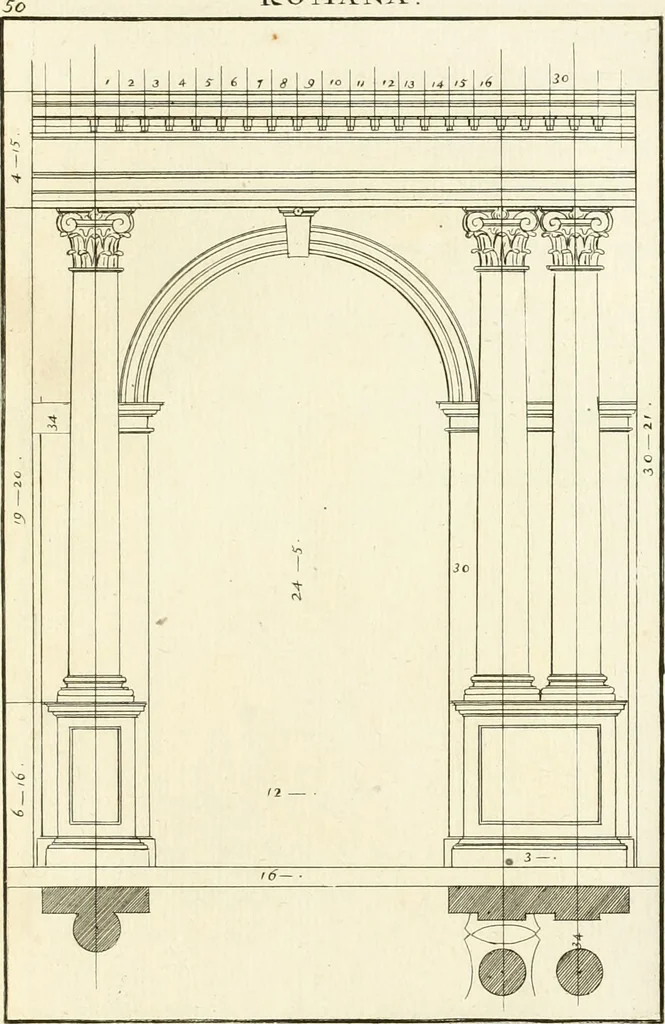 An illustration from Verhandeling over de bouwkunde : met de noodige aanmerkingen en waarneemingen, 1781, leaf 104