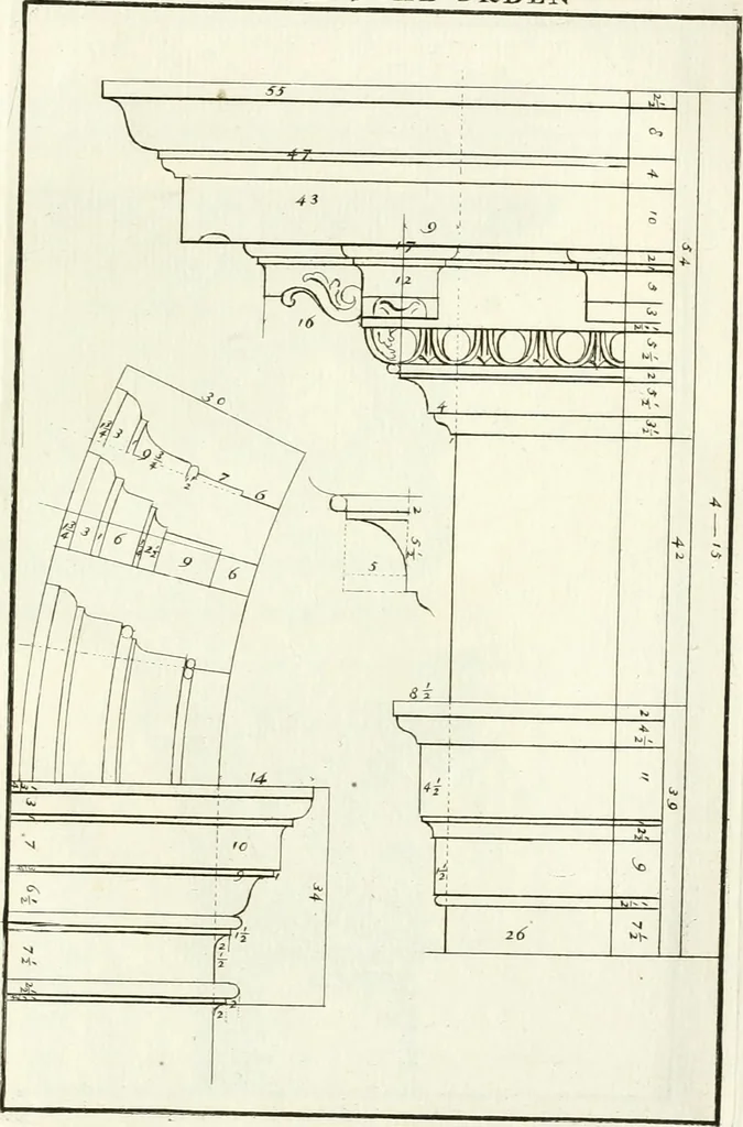 An illustration from Verhandeling over de bouwkunde : met de noodige aanmerkingen en waarneemingen, 1781, leaf 122