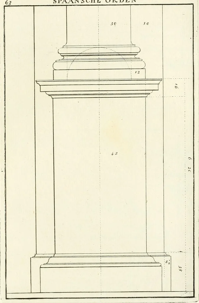 An illustration from Verhandeling over de bouwkunde : met de noodige aanmerkingen en waarneemingen, 1781, leaf 130