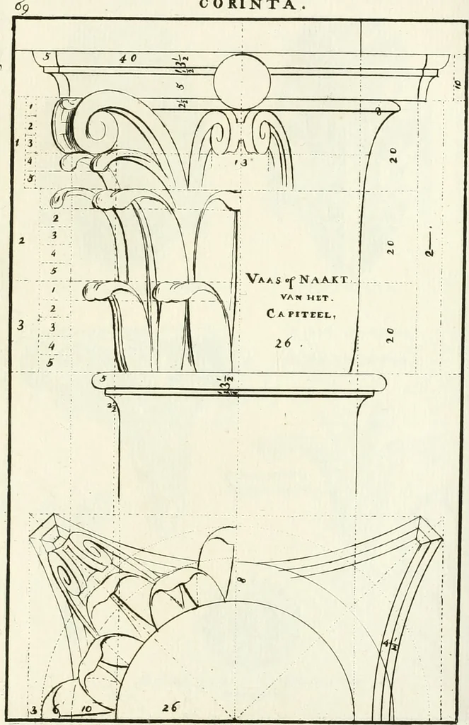 An illustration from Verhandeling over de bouwkunde : met de noodige aanmerkingen en waarneemingen, 1781, leaf 142