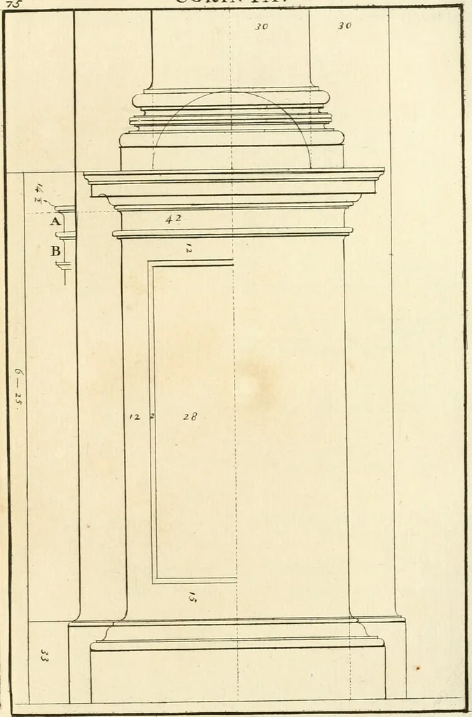 An illustration from Verhandeling over de bouwkunde : met de noodige aanmerkingen en waarneemingen, 1781, leaf 154
