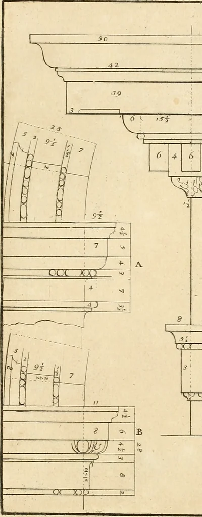 An illustration from Verhandeling over de bouwkunde : met de noodige aanmerkingen en waarneemingen, 1781, leaf 190