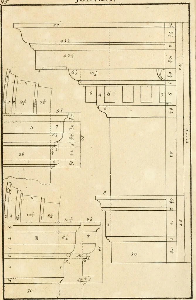 An illustration from Verhandeling over de bouwkunde : met de noodige aanmerkingen en waarneemingen, 1781, leaf 194